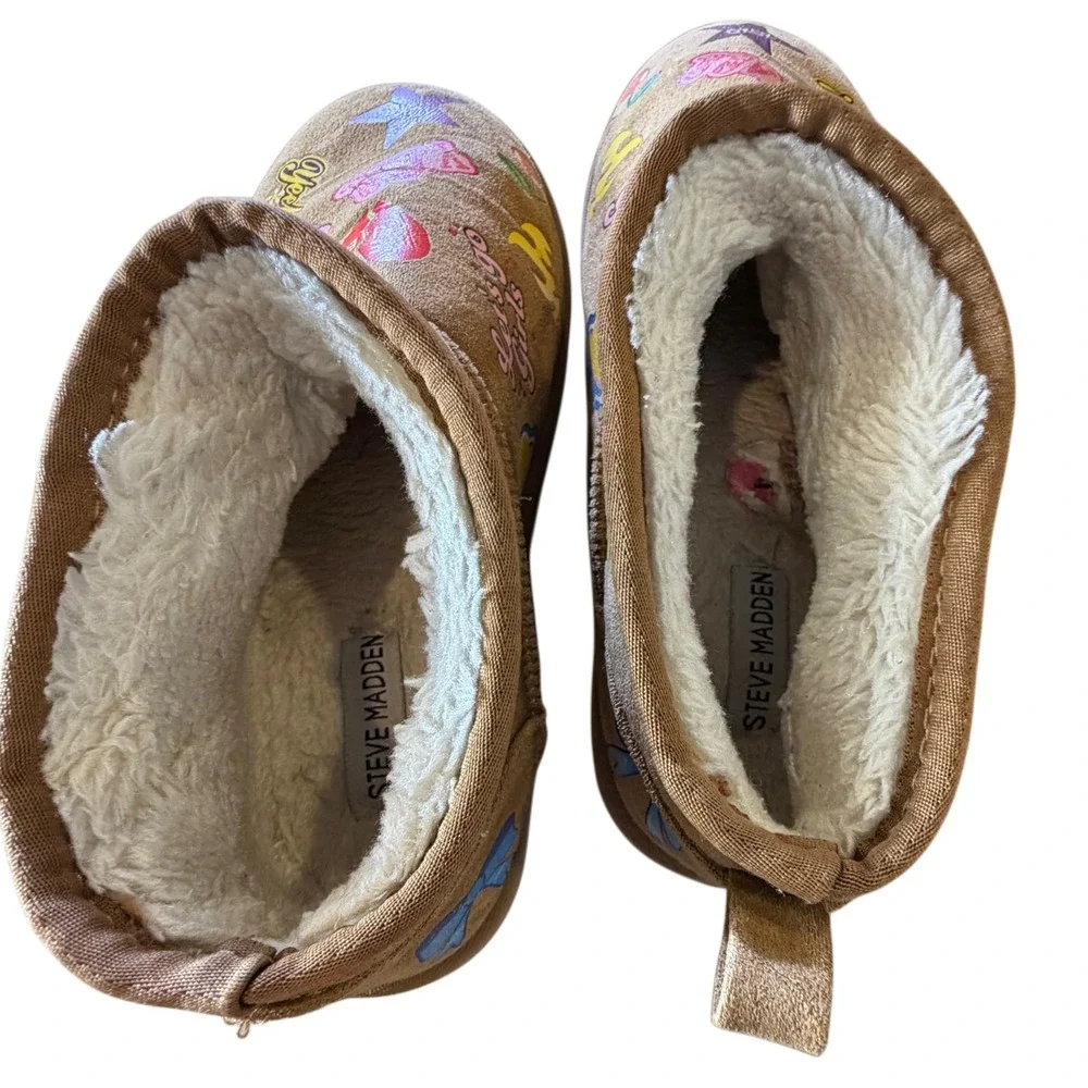 Steve Madden Girls Patchwork Sherpa Boots Y2K Cozy Rare Discontinued Size 4
